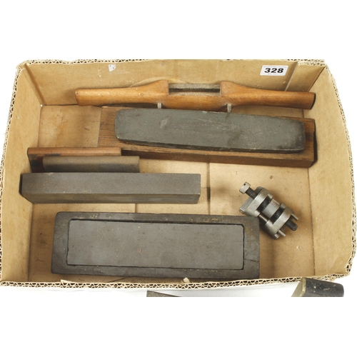 328 - Quantity of oilstones, drawknife, shave etc G