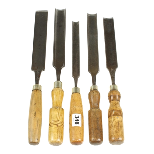 346 - Five long paring gouges G