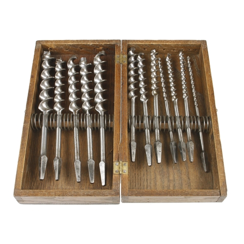 36 - A set of 12 RUSSELL JENNINGS bits in oak box with spring type retainer G+