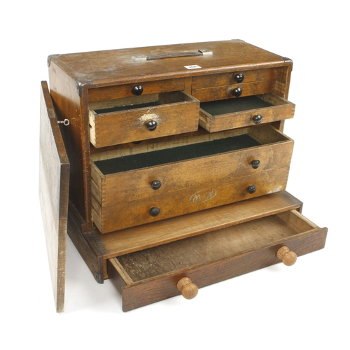 366 - An engineer's lockable 8 drawer tool chest by MOORE & WRIGHT on craftsman made base G+