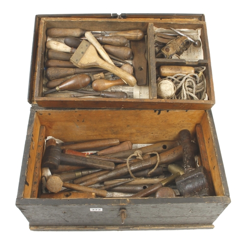 373 - A kit of sailmaker's tools in a pine tool box G