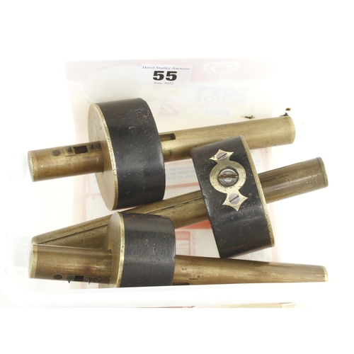 55 - A brass faced ebony mortice gauge by MARPLES and two others G+