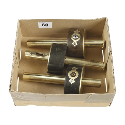 60 - Two ebony and mahogany and brass mortice gauges G