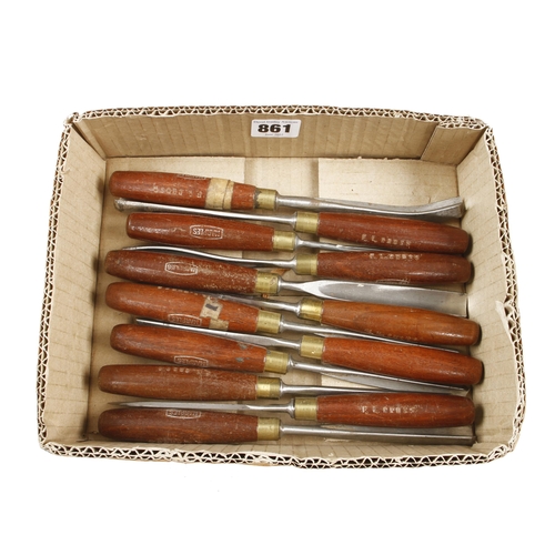 861 - A set of 12 little used carving tools by MARPLES with mahogany handles G++