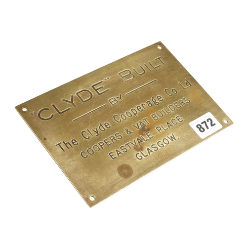 872 - A brass plaque 7 1/2