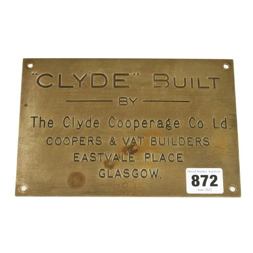 872 - A brass plaque 7 1/2