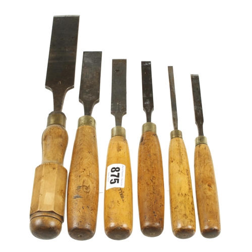 875 - Six firmer chisels with boxwood handles G+