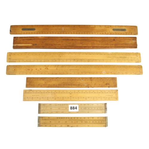 884 - Eight boxwood slide and scale rules G