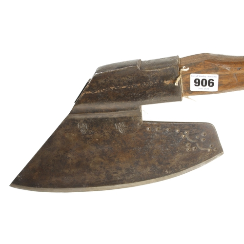 906 - A L/H goosewing side axe with H.M. over hearts touch marks and 12