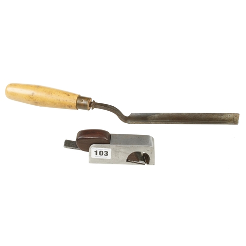 103 - A skew mouth bullnose plane and a cranked gouge with boxwood handle G