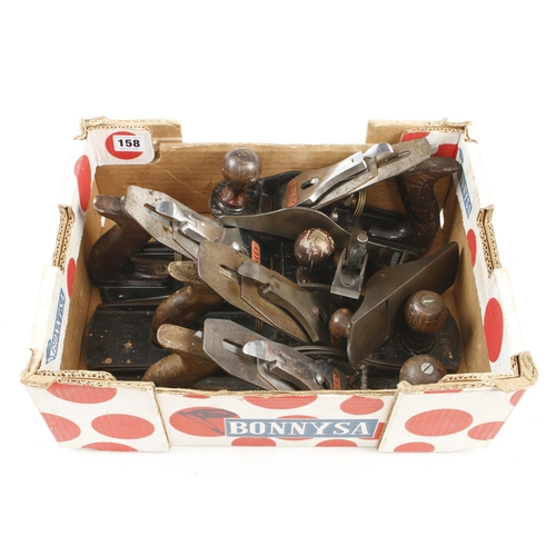 158 - Six English STANLEY bench planes Nos 4, 4 1/2, 5, 5 1/2, 75 and 110 G+