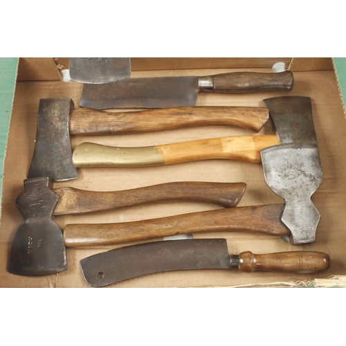 187 - Seven hand axes and two stick hatchets G