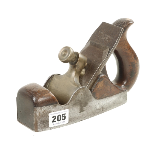 205 - An iron coffin smoother with brass lever, blow holes to sole G