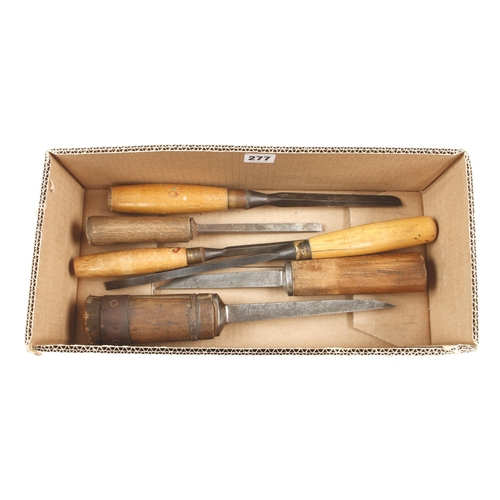 277 - A small mortice lock chisel and 5 mortice chisels G+