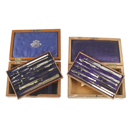 385 - Two part sets of drawing instruments in mahogany boxes G