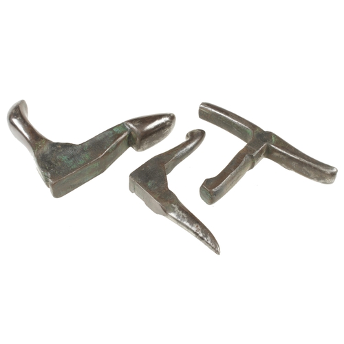 510 - Three multi-faced coppersmith's vice stakes G