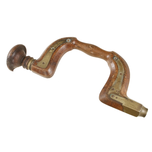 523 - A brass plated lever pad beech brace by WINGFIELD, a few chips to head G+