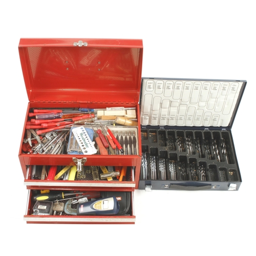 531 - A modern two drawer chest of tools and quantity of drill bits G+