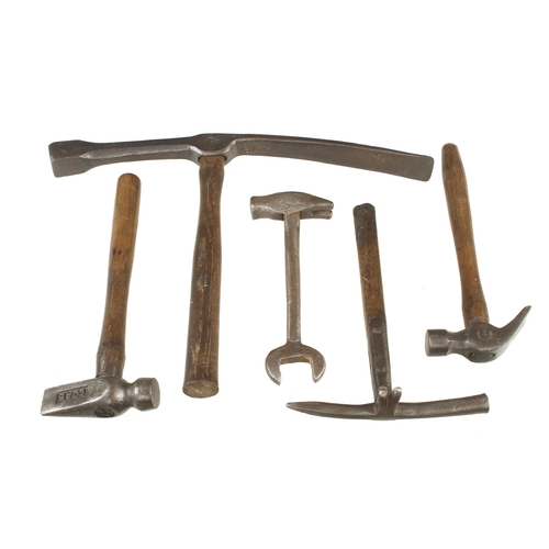 60 - Five hammers; paviour's, coal, farrier's, plough and slater's G