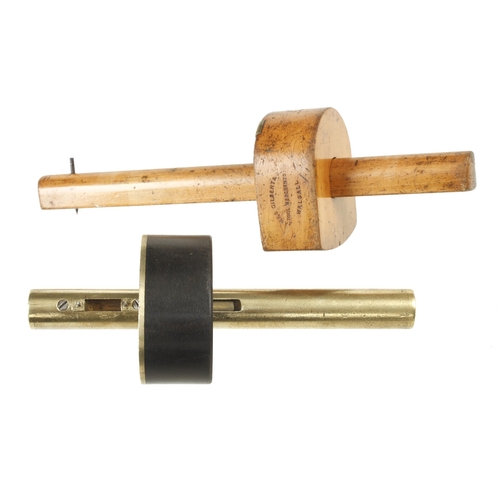 613 - A boxwood and brass marking gauge by ONIONS and an ebony and brass mortice gauge G+