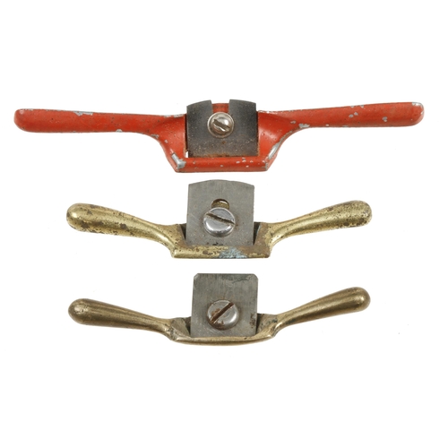 619 - Two miniature brass spokeshaves and another 3 1/2