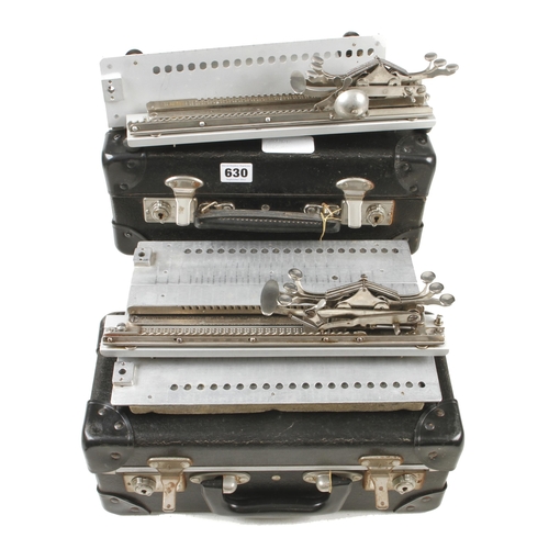 630 - Two braille typewriters by J.M.G. No 207 and EARNEST MOY No 677 for R.N.I.B. in orig cases G+