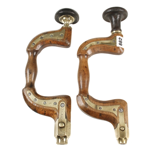 662 - Two brass plated beech braces, one by MARPLES the other with replaced head G+