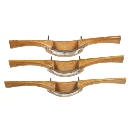 776 - A rare set of 3 curved beech spokeshaves by GLEAVE G++