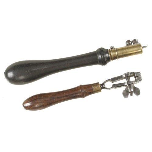 787 - A very nice quality hand vice with rosewood handle and an ebony handled pad saw G++