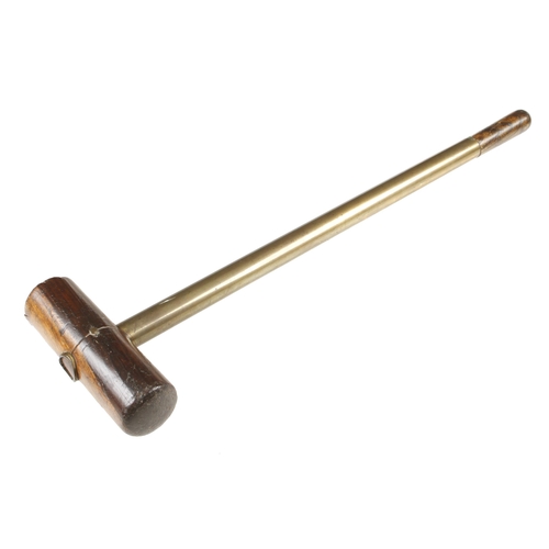 837 - An unusual, fine quality lignum mallet with brass and ash handle G++