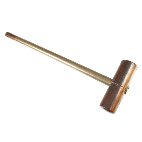 837 - An unusual, fine quality lignum mallet with brass and ash handle G++