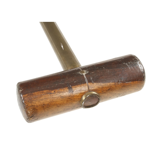 837 - An unusual, fine quality lignum mallet with brass and ash handle G++