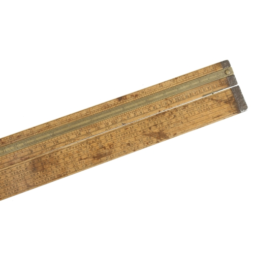 855 - A rare 2' two fold boxwood and brass shipping slide rule by J BUCK London with Lloyds Plan for Steam... 