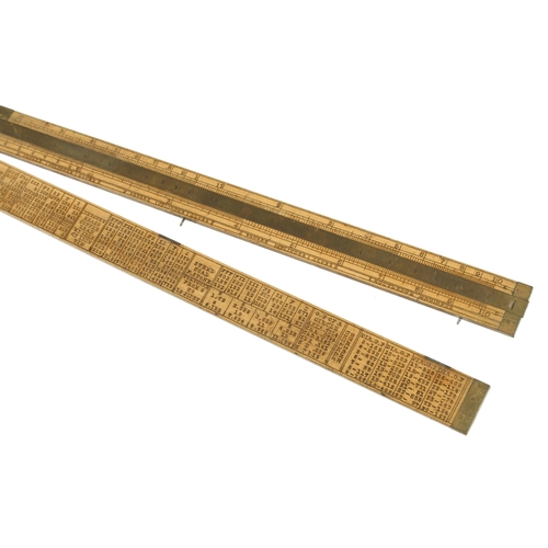 867 - A 2' two fold boxwood and brass engineer's slide rule by RABONE designed by I Routledge Engineer als... 