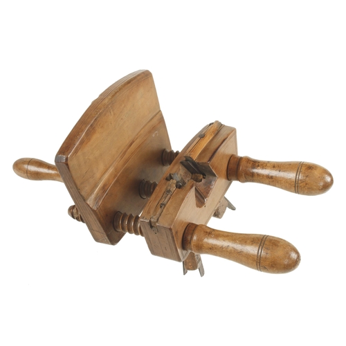 917 - A European cooper's compassed fruitwood plough plane with triple screw stems dated K.E.1836 G+