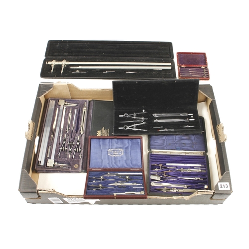 213 - Five part sets of drawing instruments G