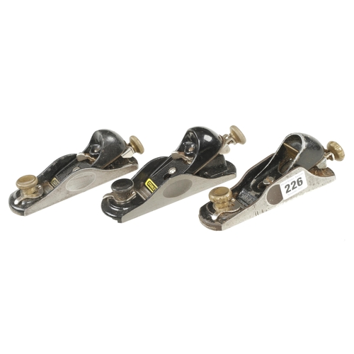 226 - Three STANLEY block planes Nos 60 1/2A, G12-60 and G12-020 G+