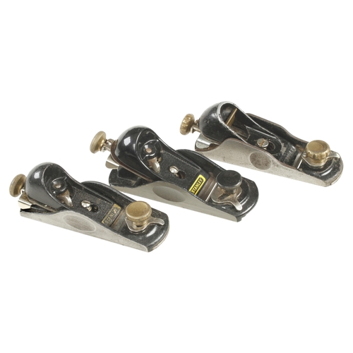 226 - Three STANLEY block planes Nos 60 1/2A, G12-60 and G12-020 G+