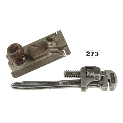 273 - A RECORD No 2506 L&R rebate plane and a small Stilson type wrench by RECORD G+