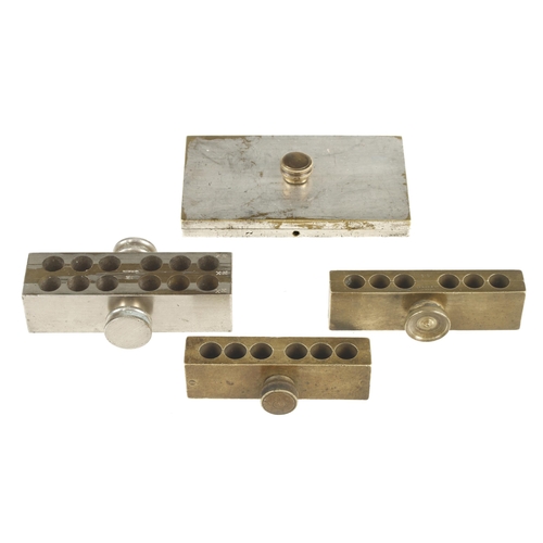 281 - Four chemists brass suppository gang moulds incl. an unusual example, two by MAW London G