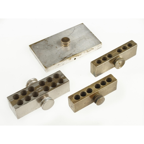 281 - Four chemists brass suppository gang moulds incl. an unusual example, two by MAW London G