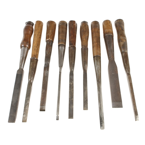 285 - A wheelwright's bruzz and 8 heavy duty chisels G