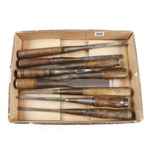 285 - A wheelwright's bruzz and 8 heavy duty chisels G