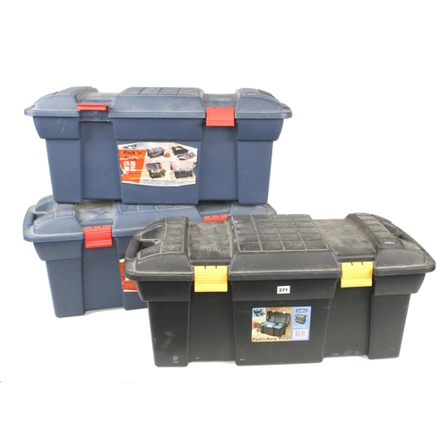 371 - Three plastic tool boxes lacking internal trays G