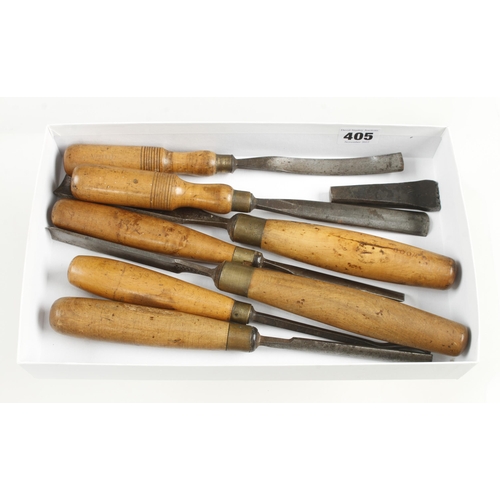 405 - Seven carving tools with boxwood handles with owners name stamp G.Wood G+