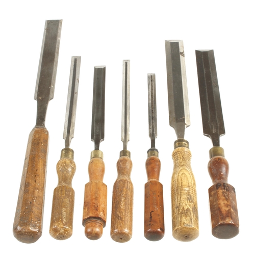 406 - Seven long bevel edge chisels G