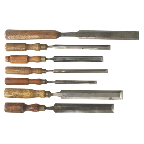 406 - Seven long bevel edge chisels G