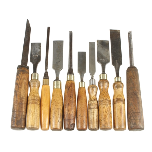 411 - Four mortice chisels and six other wide chisels G