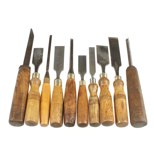 411 - Four mortice chisels and six other wide chisels G