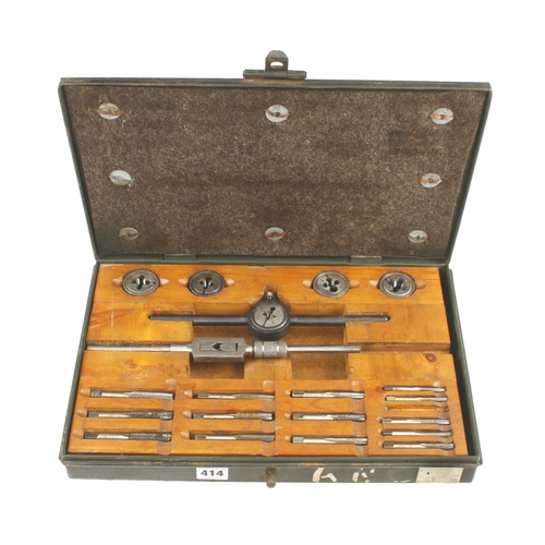 414 - An ex military tap and die set with broad arrow in tin case G+